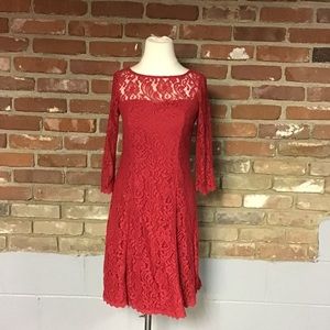 NWT R&K Red Lace 3/4 Length Sleeve Dress - 6